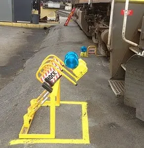 Wheel chock storage stand keeping chocks organized and off the shop floor
